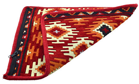 Dekoratif Otantik Çift Taraflı Fermuarlı Kilim Şark Köşesi Minder Kılıfı (40cmx41cm)  Mod7