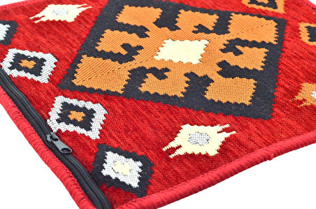 Dekoratif Otantik Çift Taraflı Fermuarlı Kilim Şark Köşesi Minder Kılıfı (40cmx41cm)  Mod9