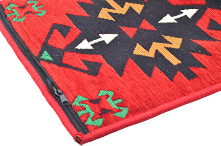 Dekoratif Otantik Çift Taraflı Fermuarlı Kilim Şark Köşesi Minder Kılıfı (40cmx41cm) Mo11