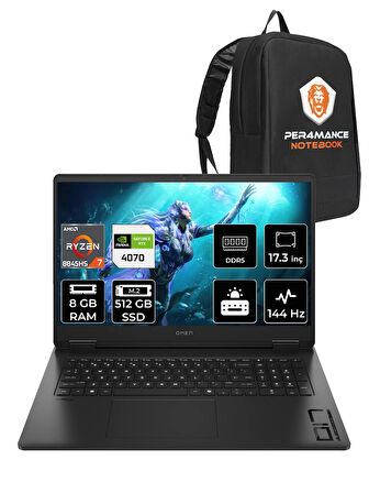 HP OMEN 17 R7 8845HS 8GB RAM 512GB SSD RTX4070/8GB 144Hz 17.3'' FHD FDOS Gaming Laptop & PER4 ÇANTA