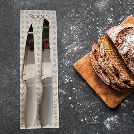 ROOC 2'li Ekmek (30 cm) ve Sebze,Meyve,Et Doğrama (28 cm ) Bıçağı Lazer Çok Amaçlı Bıçak Seti