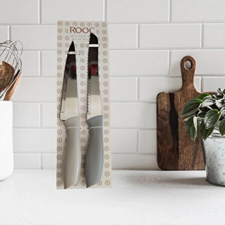 ROOC 2'li Ekmek (30 cm) ve Sebze,Meyve,Et Doğrama (28 cm ) Bıçağı Lazer Çok Amaçlı Bıçak Seti
