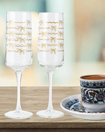 Rapsodi Rak le Gold Fiyonk Dekorlu 2'li Kahve Yanı Kadehi Seti 190 cc