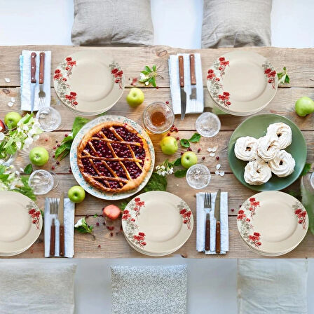  Gür al Porselen Çiçek Desenli 6 Adet 20 cm Pasta Tabağı