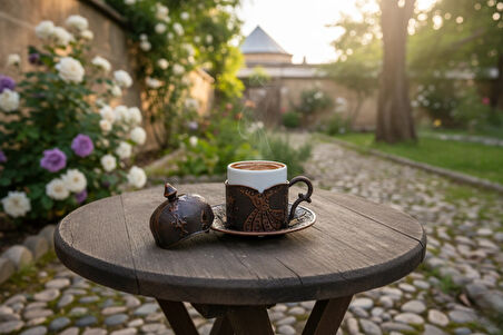 SENA Semazen 6 Kişilik Porselenli Kapaklı Bakır Renkli 24 Parça Fincan Seti