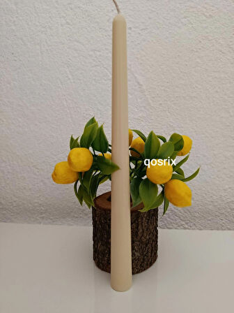 qosrix Krem Şamdan Soya Mumu 1. Kalite Soya Doğal Pudra Kokulu Uzun Çubuk Konik Mum Dekoratif 1 Adet