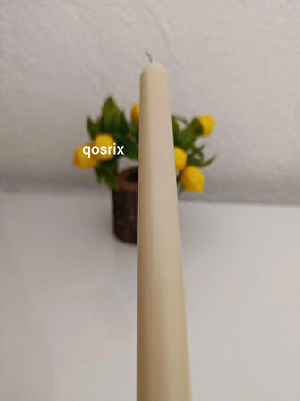 qosrix Krem Şamdan Soya Mumu 1. Kalite Soya Doğal Pudra Kokulu Uzun Çubuk Konik Mum Dekoratif 1 Adet