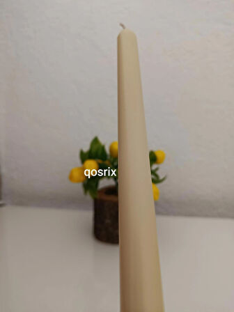 qosrix Krem Şamdan Soya Mumu 1. Kalite Soya Doğal Pudra Kokulu Uzun Çubuk Konik Mum Dekoratif 1 Adet