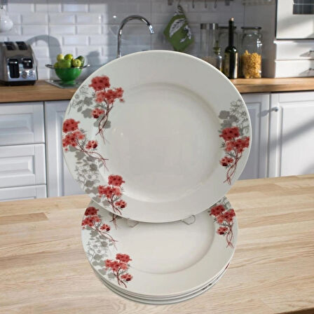 Gür al Porselen Çiçek Desenli 6 Adet 25 cm Servis Tabağı