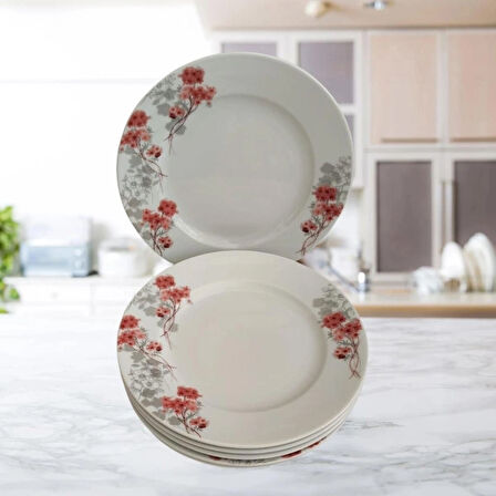 Gür al Porselen Çiçek Desenli 6 Adet 25 cm Servis Tabağı
