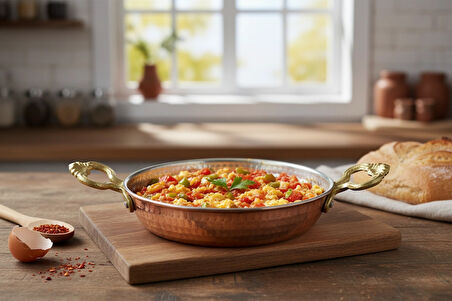 El Yapımı Prinç Kulplu Kalın Bakır Sahan Tava 16 cm