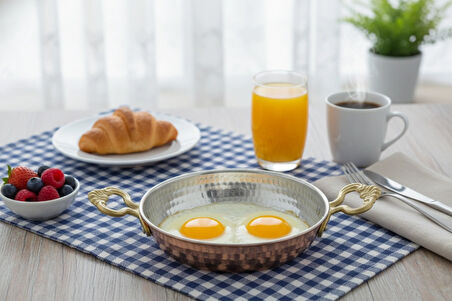 El Yapımı Prinç Kulplu Kalın Bakır Sahan Tava 16 cm