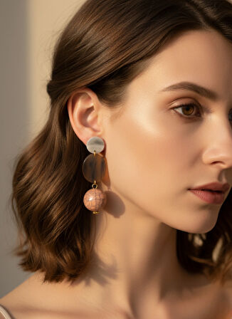 Yuvarlak Taşlı Desenli Renkli Top Küpe 7,5cm