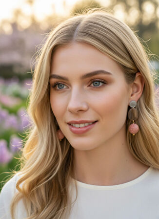 Yuvarlak Taşlı Desenli Renkli Top Küpe 7,5cm