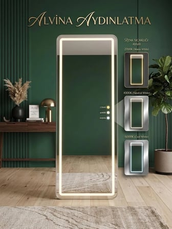 KROM METAL ÇERÇEVELİ LEDLİ DİMMERLİ KARE AYAKLI boy aynası