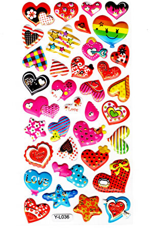 Sticker Kabartmalı Stiker Defter, Planlayıcı Etiket (limyl-036)-17x9cm- Desenli Kalp Yıldız