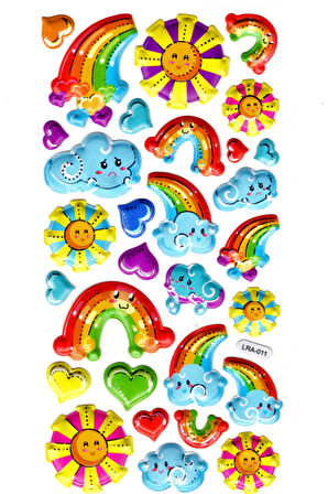 Sticker Kabartmalı Stiker Defter, Planlayıcı Etiket (limlra-011)-17x9cm- Güneş Bulut Gökkuşağı