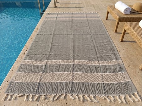 LUDIA Dekoratif Balıksırtı Desenli %100 Pamuklu Peştemal Havlu (180x98 cm)