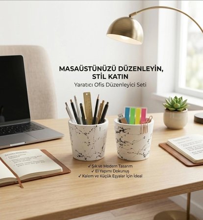 NeWme 2’li Seramik Saksı / Dekoratif Kupa Seti Beyaz Siyah Desenli | Modern Dekoratif El Yapımı Tasarım - 10 cm
