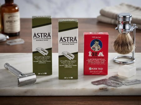 Astra Platinum Çift Taraflı Yaprak Jilet 200 Adet (2 Kutu) + İ.H.A. Kalem Kantaşı 12'li Set (Klasik Tıraş Seti)