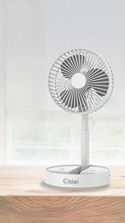 Ki wi Şarjlı Beyaz Katlanılabilir Mini Fan Masa Üstü Vantilatörü Usb Soğutucu Sessiz El Fanı