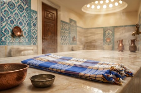 LUDIA %100 Pamuk Ekose Peştemal Havlu Mavi Çizgili Saçaklı Plaj ve Banyo Peştemali 79x190 cm