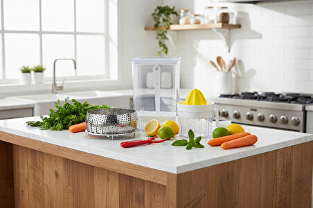 LUDIA Narenciye Sıkacağı,Sebze Saklama Kabı,Sebze Pişirici ve Sebze Meyve Soyacağı 4 lü Set