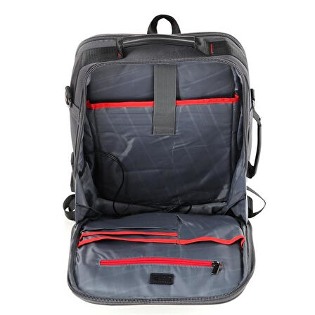 Ççs 51268 Şifreli Usb Laptop ve Evrak Sırt ve Omuz Çantası Gri