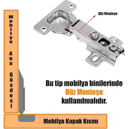 Samet Star Düz Menteşe Mobilya Dolap Kapak Menteşesi Çelik Malzeme ile Kolay Montaj ve Ayar İmkanı Pratik Kurulum