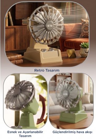 Şarjlı Masaüstü Vantilatör Retro Tasarım 500 Mah Taşınabilir Mini Masa Fanı F51 