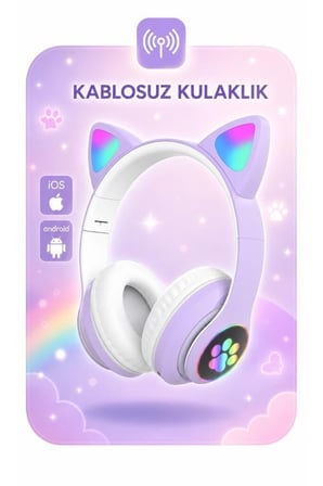 Bluetooth Kulaklık Kulak Üstü Kedi Tasarımlı Kablosuz Kulaklık HD90 