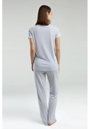 Pierre Cardin Kısa Kol Kadın Pijama Takımı Açık Mavi Penye Viskon L Beden