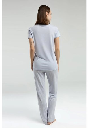 Pierre Cardin Kısa Kol Kadın Pijama Takımı Açık Mavi Penye Viskon XL