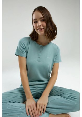 Pierre Cardin 8985 Kısa Kol Kadın Pijama Takımı Su Yeşili S