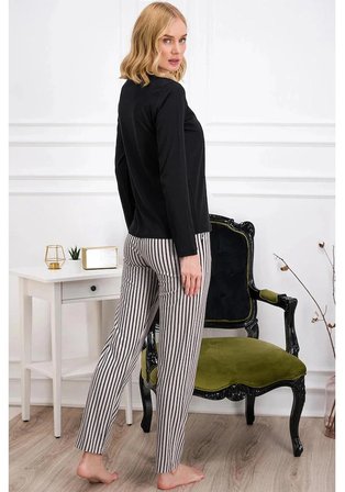 Pierre Cardin 8766 Uzun Kol Pamuklu Kadın Pijama Takımı Siyah M Beden