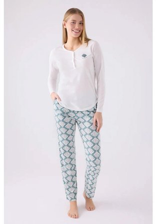 Pierre Cardin 8907 Uzun Kol Kadın Pijama Takımı Penye Viskon Krem