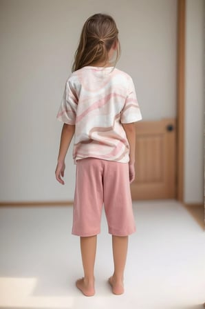Kiz Cocuk %100 Pamuklu Bisiklet Yaka T Shirt Kapri Takim