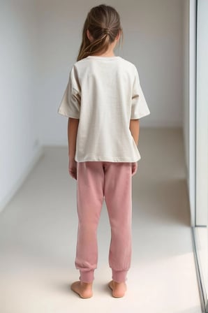Kız Çocuk %100 Pamuklu Kısa Kol Manşetli Paça Pijama Takım