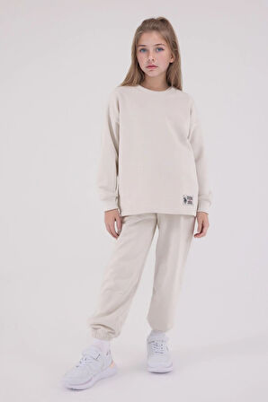 Kız Çocuk Pamuklu 3 İplik Şardonsuz Bisiklet Yaka Alt-Üst Takım Q3PKL4KK12