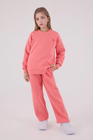 Kız Çocuk Pamuklu 3 İplik Şardonlu Bisiklet Yaka Alt-Üst Takım Q3PKL4KK11