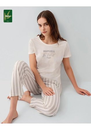 Pierre Cardin 9176 Kadın Pijama Takımı Ekru Modal Pamuk Kısa Kol