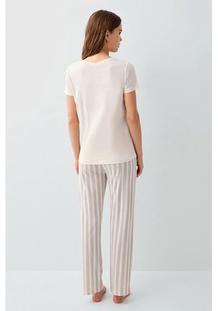 Pierre Cardin 9176 Kadın Pijama Takımı Ekru Modal Pamuk Kısa Kol