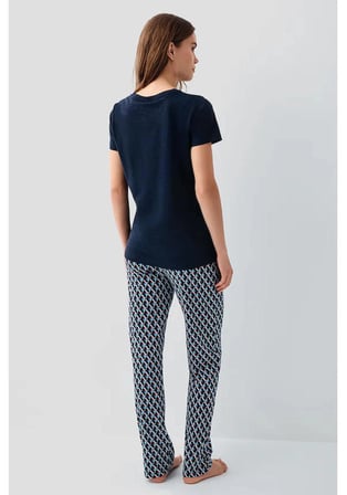 Pierre Cardin 9157 Pijama Takımı Lacivert Kısa Kol Uzun Paça Modal Pamuk 3XL
