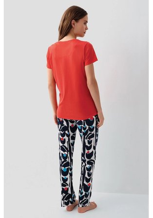 Pierre Cardin 9162 Kısa Kol Modal Pamuklu Kadın Pijama Takımı Kırmızı 3XL