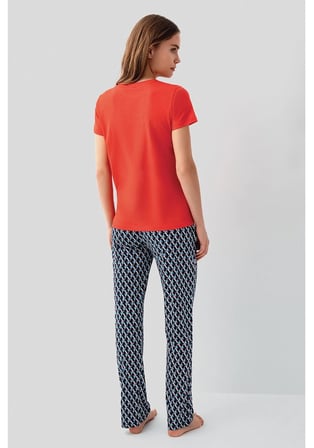 Pierre Cardin 9157 Kadın Pijama Takımı Kısa Kol Kırmızı XL Modal Pamuk XL