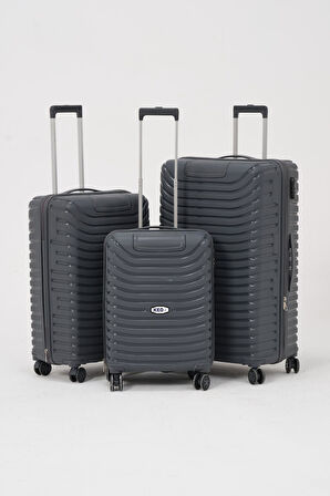 Keo-Plus Gri 3 lü Set Silikon Kırılmaz PP Valiz