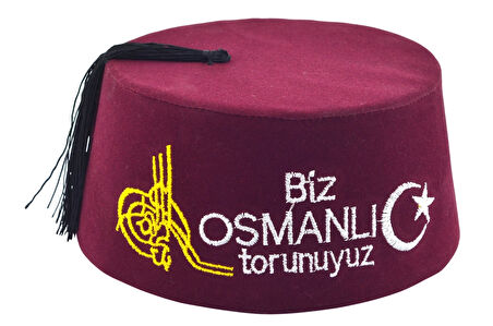 Biz Osmanlı Torunuyuz Yazılı Püsküllü Erkek Fesi (8,5cmx55cm)