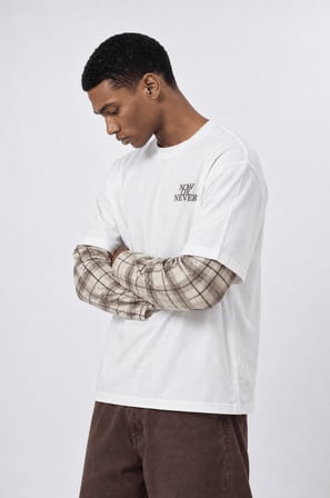Erkek Now Or Never Nakışlı Double Sleeve Oversize Sweatshirt Ekru