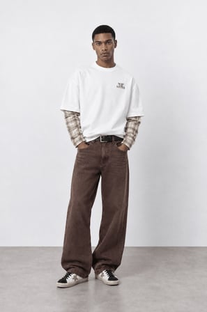 Erkek Now Or Never Nakışlı Double Sleeve Oversize Sweatshirt Ekru