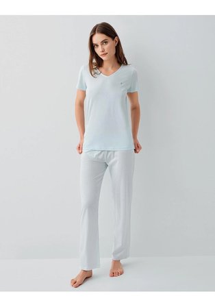 Pierre Cardin 9202 Kadın Pijama Takımı Kısa Kol Açık Mavi Modal Pamuk